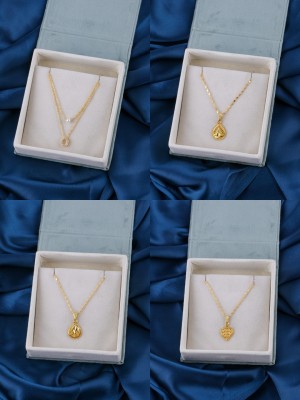 BRANDSOON Women and Girls Diamond Gold-plated pack of 4 Mother of Pearl Chain Diamond Beads Gold-plated Plated Brass Chain