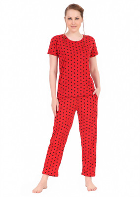La Rainbow Women Printed Red Night Suit Set