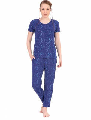 La Rainbow Women Printed Dark Blue Top & Pyjama Set