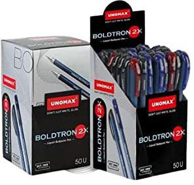 UNOMAX Boldtron 2X 1.0MM (50pcs Stand- 35pcs Blue, 12pcs Black, 3pcs Red) Ball Pen(Pack of 50, Ink Color - Blue, Black, Red)