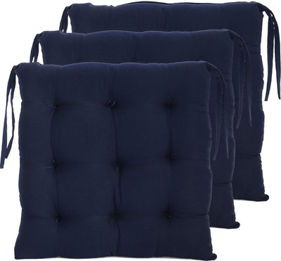 AMAK INC Microfibre Solid Chair Pad Pack of 3(Blue)