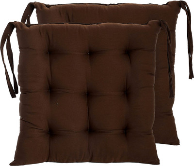 AMAK INC Microfibre Solid Chair Pad Pack of 2(Brown)