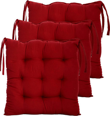 AMAK INC Microfibre Solid Chair Pad Pack of 3(Red)