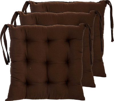 AMAK INC Microfibre Solid Chair Pad Pack of 3(Brown)