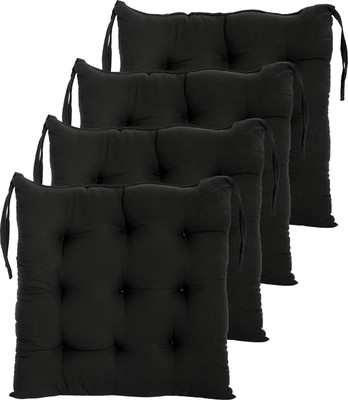 AMAK INC Microfibre Solid Chair Pad Pack of 4(Black)