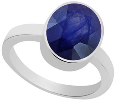 S KUMAR GEMS & JEWELS 6.25 Certified Natural Blue Sapphire Silver Sapphire Silver Plated Ring