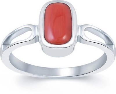 S KUMAR GEMS & JEWELS 8.25 Ratti Coral Siver Ring Silver Coral Ring