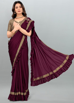 ENCLIQ Self Design, Solid/Plain Bollywood Lycra Blend Saree(Magenta)