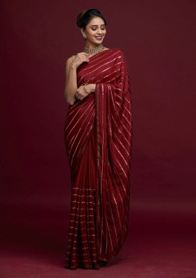 AADRIM Embroidered Bollywood Silk Blend Saree(Maroon)