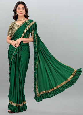 ENCLIQ Self Design, Solid/Plain Bollywood Lycra Blend Saree(Green)