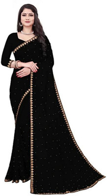 KAVYA ENTERPRISE Embellished Assam Silk Georgette Saree(Black)