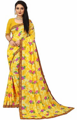 Kanooda Prints Printed Daily Wear Georgette Saree(Yellow)