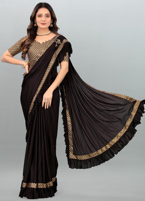 Freydis Solid/Plain, Woven Bollywood Lycra Blend Saree(Black)
