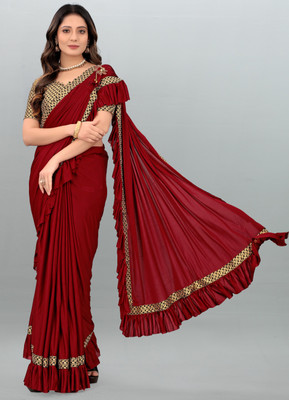 ENCLIQ Self Design, Solid/Plain Bollywood Lycra Blend Saree(Red)