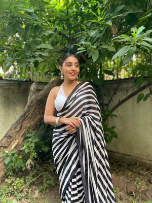 Anand Sarees Printed, Striped Bollywood Georgette Saree(Black)