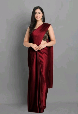 Arpita Fashion Solid/Plain Bollywood Silk Blend Saree(Maroon)