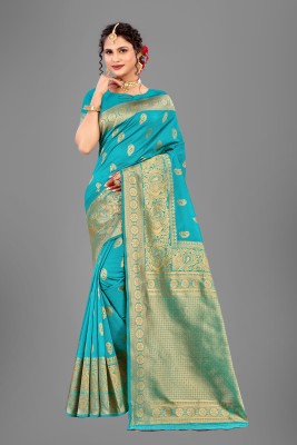 Santraj Texo Fab Pvt Ltd Woven Banarasi Art Silk Saree(Blue)