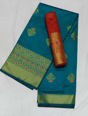 supalee tex Woven Paithani Cotton Silk Saree(Light Blue)