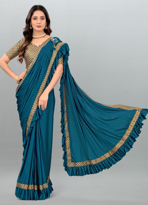 ENCLIQ Self Design, Solid/Plain Bollywood Lycra Blend Saree(Light Blue)