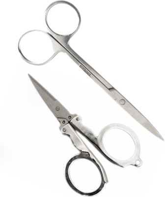 Vj Shree 1 Folding or 1 Eyebrows/Moustache/Beard Cutting Scissors(Pack of 2 scissor) Scissors(Set of 2, Silver)
