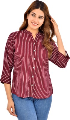 FABISHO Women Striped Casual Red Shirt