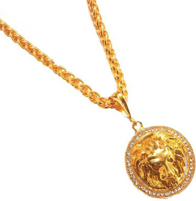 Sipradh Lion Round Diamond & JAYPURI chain Gold-plated Diamond Alloy Pendant Set
