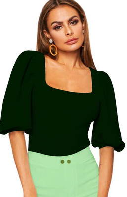 Dream Beauty Fashion Casual Solid Women Dark Green Top