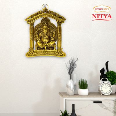 Shubhkart Nitya Aaradhya Ganesh Murti Statue For Wall Hanging - 572 g Decorative Showpiece  -  28.5 cm(Metal, Yellow)