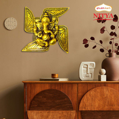 Shubhkart Nitya Lord Ganesha Frame Wall Hanging Showpiece - 268 g Decorative Showpiece  -  18 cm(Metal, Yellow)