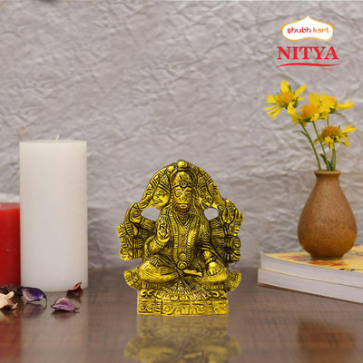 Shubhkart Nitya Panchmukhi Hanuman Murti - 165 g Decorative Showpiece  -  13.3 cm(Metal, Yellow)