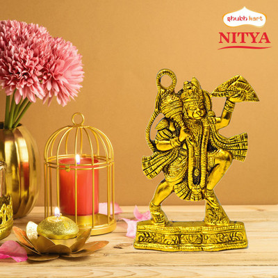 Shubhkart Nitya Lord Hanuman Murti Decorative Showpiece – 190 G Decorative Showpiece – 17.4 Cm  (Metal, Yellow) For Rs. 49 @ 75 %