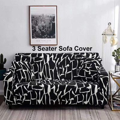 lukzer Polyester Striped 3 Seater Sofa Cover(Black & White Design Pack of 1)