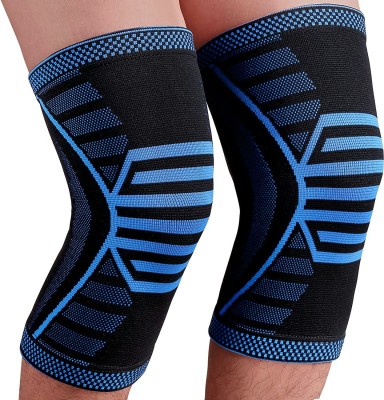 Leosportz (1pair) of Sports Pain Relief knee sleeve knee cap knee guard Knee Support(Blue, Black)