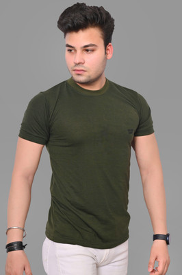 OMEE GOLD Embroidered Men Round Neck Dark Green T-Shirt