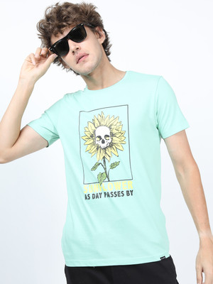 HIGHLANDER Printed Men Round Neck Light Blue T-Shirt