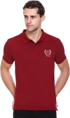 Raves Solid Men Polo Neck Maroon T-Shirt