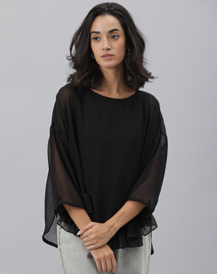 RAREISM Casual Solid Women Black Top