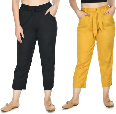 PREEGO Regular Fit Women Black, Yellow Trousers