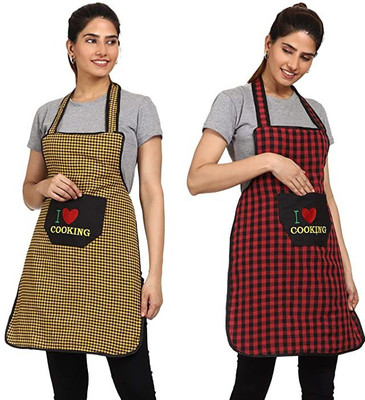 DPA Collection Cotton Home Use Apron - Free Size(Yellow, Red, Pack of 2)
