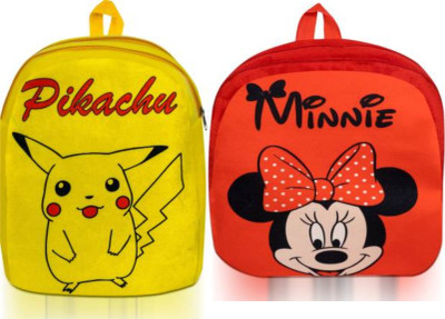 AMANVANI BM-Latch_combo of 2 yellow pikachu, red minnioe_1609 12 L Backpack(Multicolor)