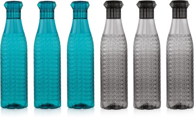 Randal Premium Quality Fridge Water Bottle Set Of 6PCS ( 3Pcs Black + 3Pcs Blue ) 1000 ml Bottle(Pack of 6, Blue, Black, PET)