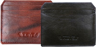 ABYS Men & Women Brown, Black Genuine Leather Card Holder(6 Card Slots, Pack of 2)