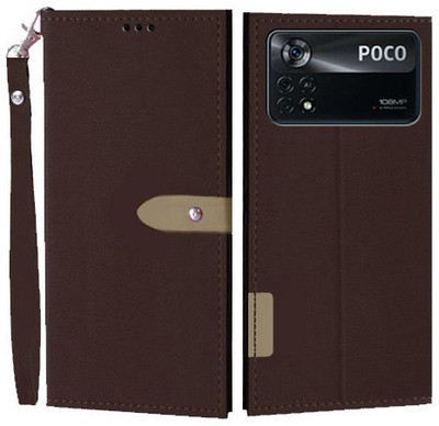 Wynhard Flip Cover for POCO X4 Pro 5G(Brown, Grip Case, Pack of: 1)