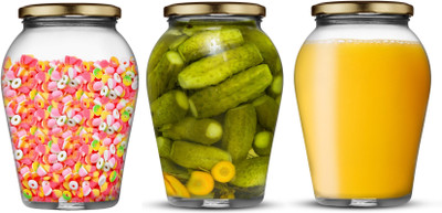 Ginoya Brothers Glass Grocery Container  - 1000 ml(Pack of 3, Clear)