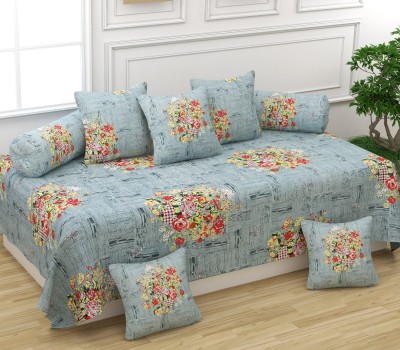 Newigi Polycotton Floral Diwan Set(Grey)