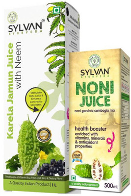 SYLVAN AYURVEDA Sylvan Karela Jamun Jucie with Noni Juice Helps in Sugar, Joint pain|(2 x 750 ml)