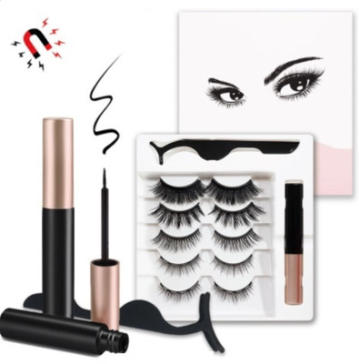 Vinayakart 3DReusable 5 Pair Magnetic False Eyelashes With Tool / Eyeliner (12-15-17-19-20)(Pack of 1)