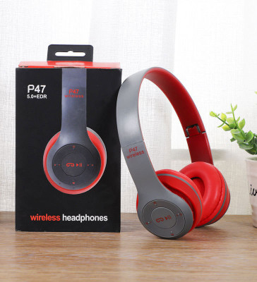 Techobucks HD Bass Wireless P-47 Bluetooth Over-ear Headphone Foldable Stereo Headset Bluetooth(Red, On the Ear)