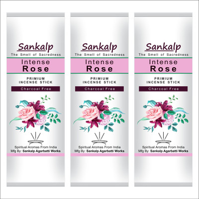 Sankalp Rose Gulab Incense Sticks - Agarbatti | Pack of 3 x 100gm | 3 x 66 Sticks | Rose Flower Fragrance(66 Units, Set of 3)