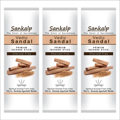 Sankalp Sandal Chandan Incense Sticks - Agarbatti | Pack of 3 x 100gm | 3 x 66 Sticks | Natural Sandal Fragrance(66, Set of 3)